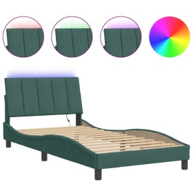 vidaXL Bettgestell mit LED-Leuchten Dunkelgrün 100x200 cm Samt