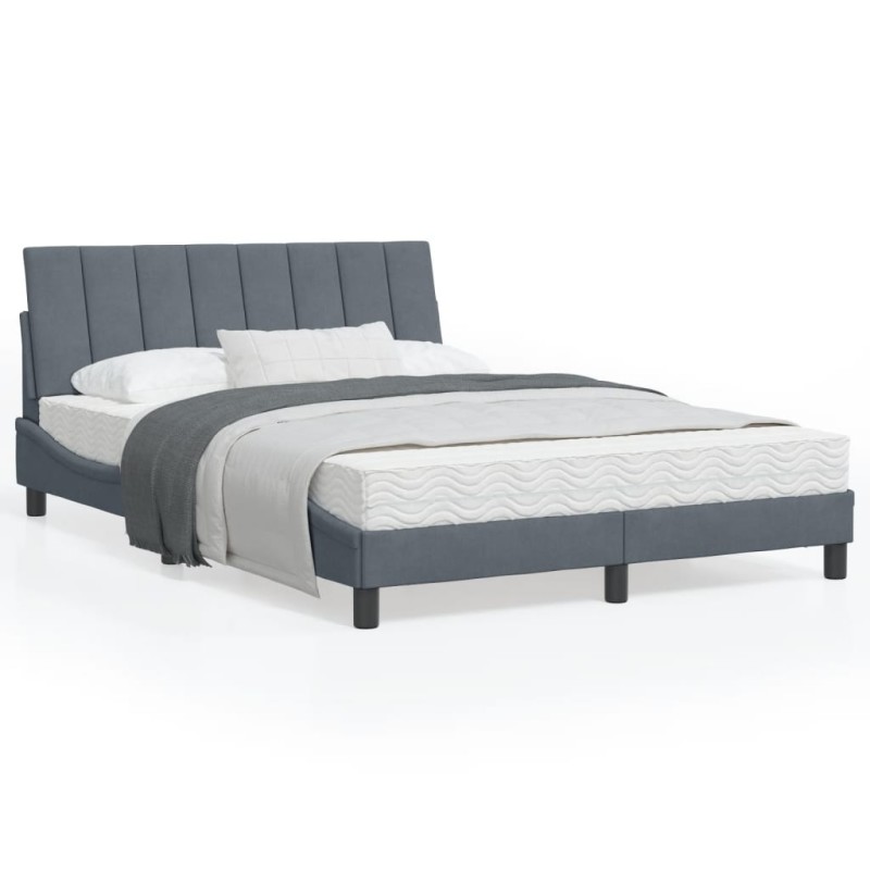 vidaXL Bettgestell mit LED-Leuchten Dunkelgrau 120x200 cm Samt vidaXL Bettgestell mit LED-Leuchten Dunkelgrau 120x200 cm Samt