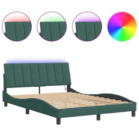 vidaXL Bettgestell mit LED-Leuchten Dunkelgrün 120x200 cm Samt