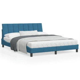 vidaXL Bettgestell mit LED-Leuchten Blau 160x200 cm Samt