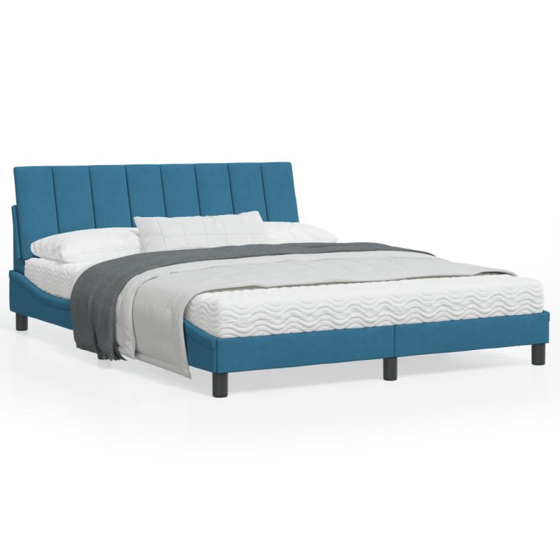 vidaXL Bettgestell mit LED-Leuchten Blau 160x200 cm Samt vidaXL Bettgestell mit LED-Leuchten Blau 160x200 cm Samt