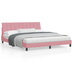 vidaXL Bettgestell mit LED-Leuchten Rosa 180x200 cm Samt
