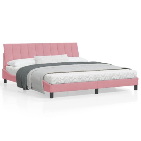 vidaXL Bettgestell mit LED-Leuchten Rosa 180x200 cm Samt
