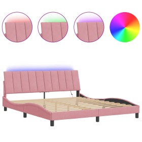 vidaXL Bettgestell mit LED-Leuchten Rosa 180x200 cm Samt