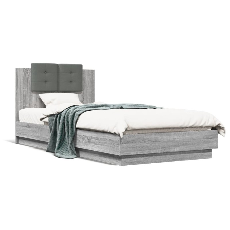 vidaXL Bettgestell mit Kopfteil Grau Sonoma 100x200 cm Holzwerkstoff vidaXL Bettgestell mit Kopfteil Grau Sonoma 100x200 cm Holzwerkstoff