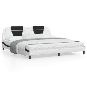 vidaXL Bettgestell mit Kopfteil Weiß und Schwarz 200x200 cm Kunstleder