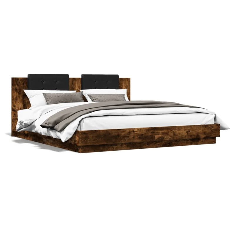 vidaXL Bettgestell mit Kopfteil Räuchereiche 200x200 cm Holzwerkstoff vidaXL Bettgestell mit Kopfteil Räuchereiche 200x200 cm Holzwerkstoff