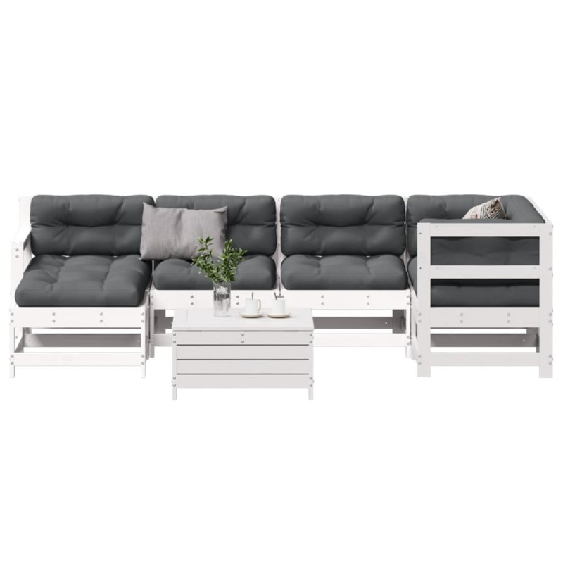 vidaXL 7-tlg. Garten-Lounge-Set mit Kissen Weiß Massivholz Kiefer vidaXL 7-tlg. Garten-Lounge-Set mit Kissen Weiß Massivholz Kiefer