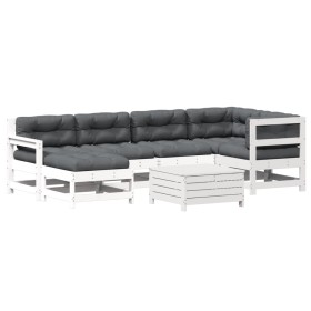 vidaXL 7-tlg. Garten-Lounge-Set mit Kissen Weiß Massivholz Kiefer