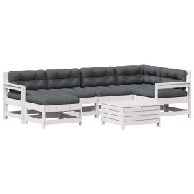 vidaXL 7-tlg. Garten-Lounge-Set mit Kissen Weiß Massivholz Kiefer