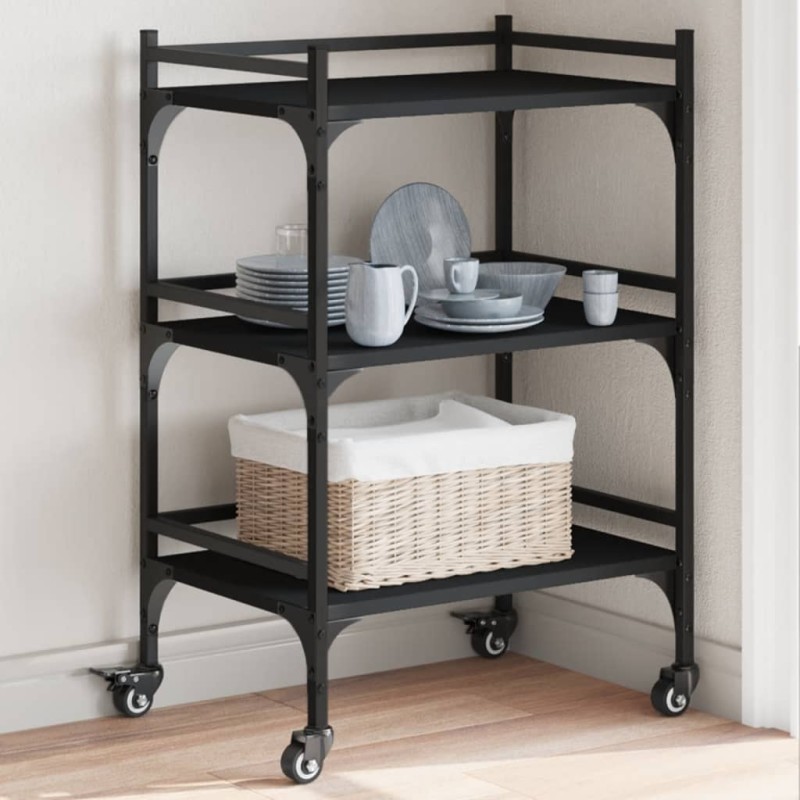 vidaXL Küchenwagen Schwarz 50x35x75,5 cm Holzwerkstoff vidaXL Küchenwagen Schwarz 50x35x75,5 cm Holzwerkstoff