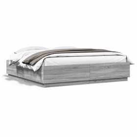 vidaXL Bettgestell mit LED Grau Sonoma 200x200 cm Holzwerkstoff