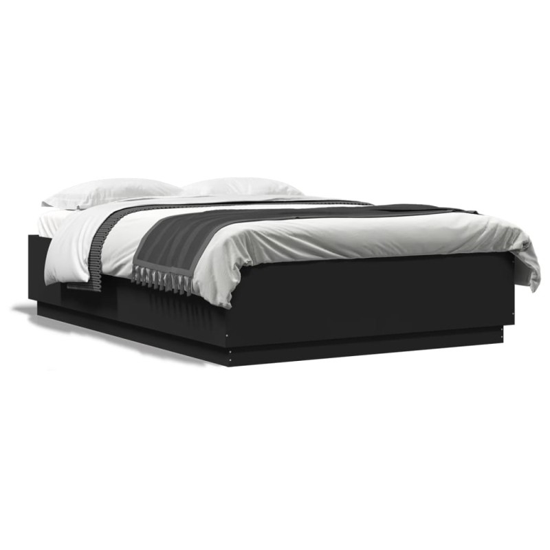 vidaXL Bettgestell mit LED Schwarz 150x200 cm Holzwerkstoff vidaXL Bettgestell mit LED Schwarz 150x200 cm Holzwerkstoff
