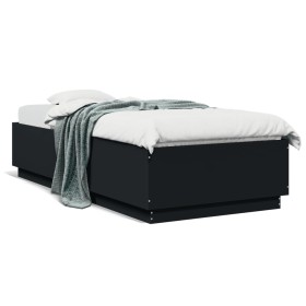 vidaXL Bettgestell mit LED Schwarz 100x200 cm Holzwerkstoff