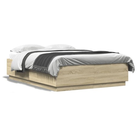 vidaXL Bettgestell mit LED Sonoma-Eiche 140x200 cm Holzwerkstoff