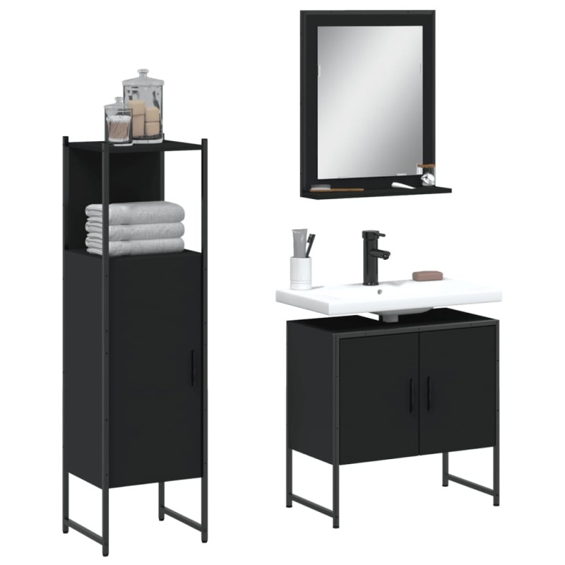 vidaXL 3-tlg. Badmöbel-Set Schwarz Holzwerkstoff vidaXL 3-tlg. Badmöbel-Set Schwarz Holzwerkstoff