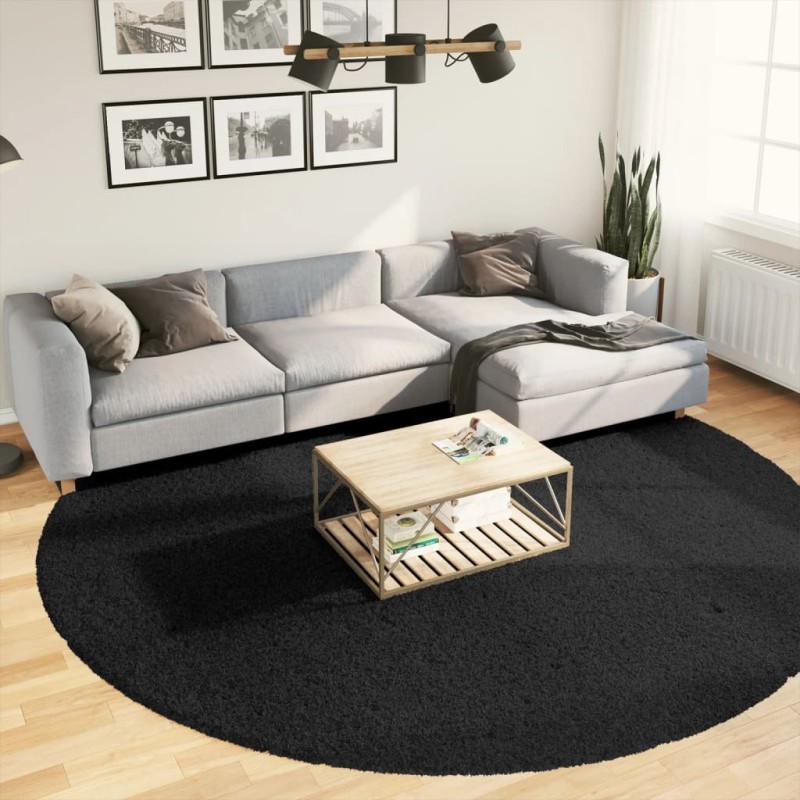 vidaXL Teppich OVIEDO Kurzflor Schwarz Ø 280 cm vidaXL Teppich OVIEDO Kurzflor Schwarz Ø 280 cm