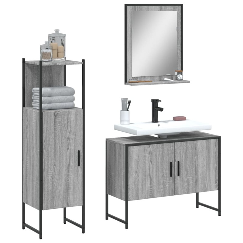 vidaXL 3-tlg. Badmöbel-Set Grau Sonoma Holzwerkstoff vidaXL 3-tlg. Badmöbel-Set Grau Sonoma Holzwerkstoff