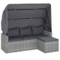 vidaXL 3-Sitzer-Gartensofa mit Dach und Fußhocker Grau Poly Rattan vidaXL 3-Sitzer-Gartensofa mit Dach und Fußhocker Grau Poly Rattan