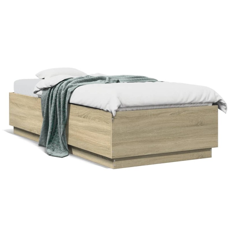 vidaXL Bettgestell mit LED Sonoma-Eiche 100x200 cm Holzwerkstoff vidaXL Bettgestell mit LED Sonoma-Eiche 100x200 cm Holzwerkstoff