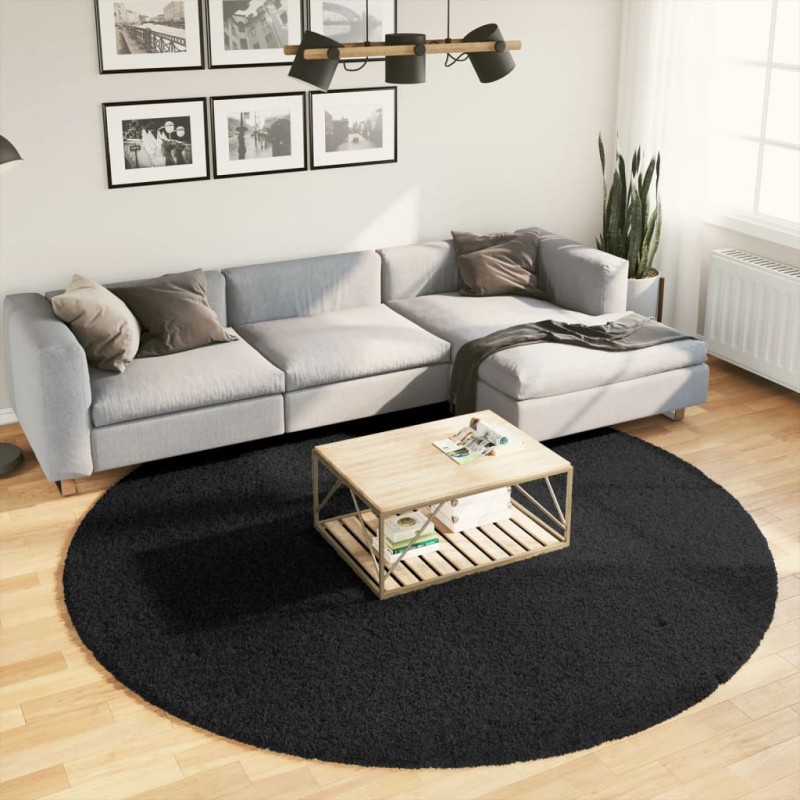 vidaXL Teppich OVIEDO Kurzflor Schwarz Ø 240 cm vidaXL Teppich OVIEDO Kurzflor Schwarz Ø 240 cm
