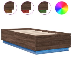 vidaXL Bettgestell mit LED Braun Eichen-Optik 100x200 cm Holzwerkstoff