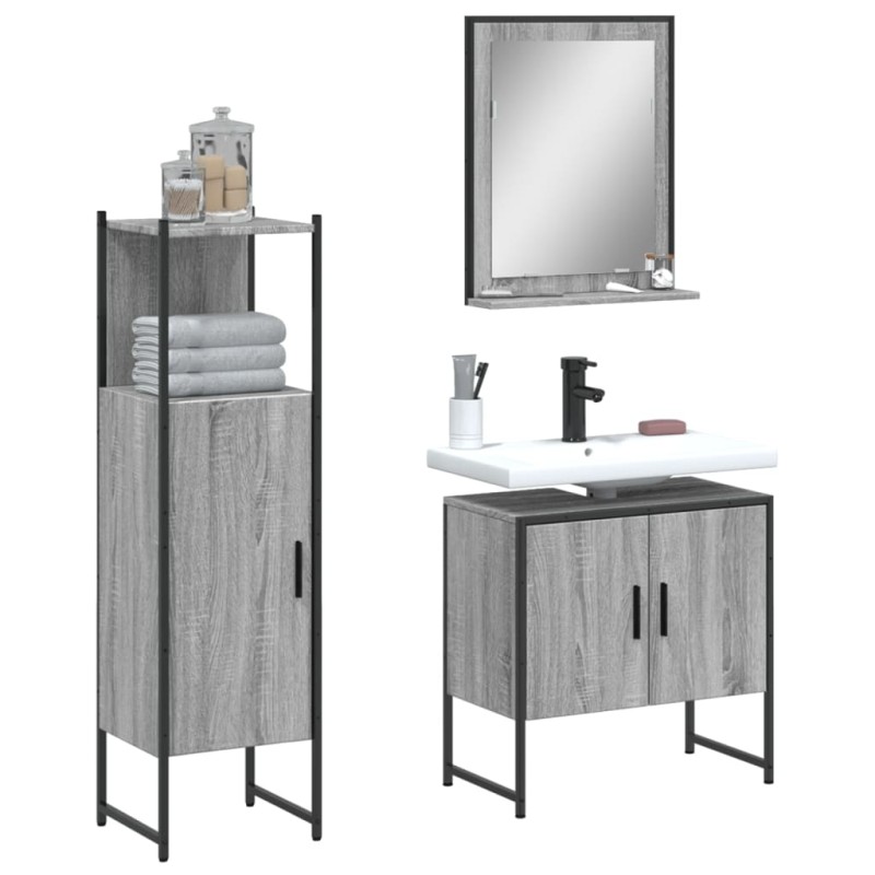 vidaXL 3-tlg. Badmöbel-Set Grau Sonoma Holzwerkstoff vidaXL 3-tlg. Badmöbel-Set Grau Sonoma Holzwerkstoff