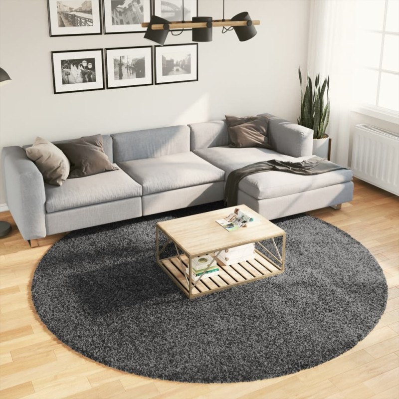 vidaXL Teppich OVIEDO Kurzflor Anthrazit Ø 240 cm vidaXL Teppich OVIEDO Kurzflor Anthrazit Ø 240 cm