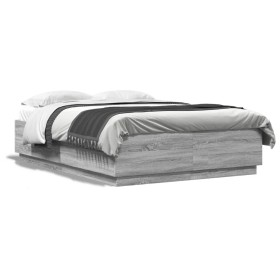 vidaXL Bettgestell mit LED Grau Sonoma 160x200 cm Holzwerkstoff