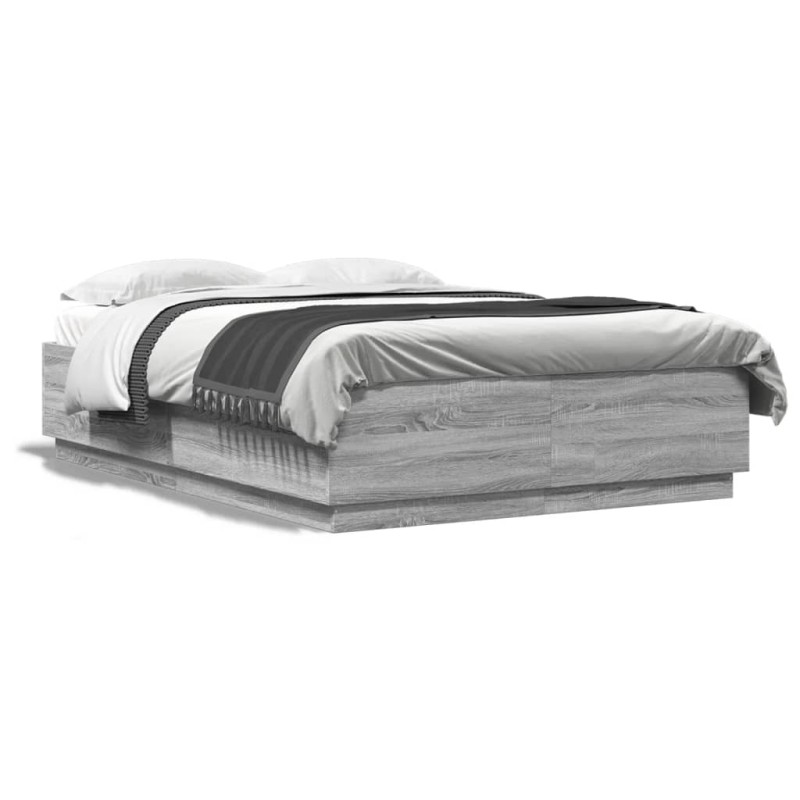 vidaXL Bettgestell mit LED Grau Sonoma 160x200 cm Holzwerkstoff vidaXL Bettgestell mit LED Grau Sonoma 160x200 cm Holzwerkstoff