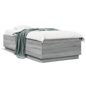 vidaXL Bettgestell mit LED Grau Sonoma 90x200 cm Holzwerkstoff