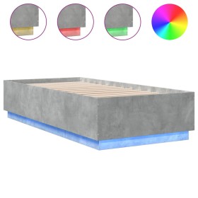 vidaXL Bettgestell mit LED Betongrau 90x200 cm Holzwerkstoff