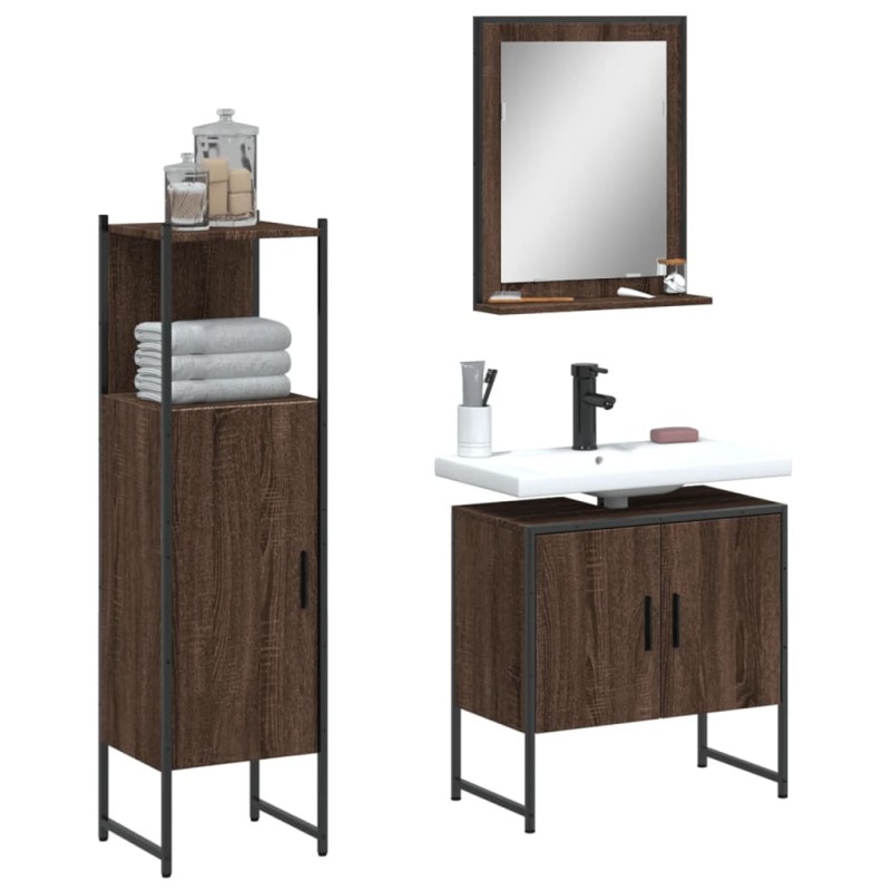vidaXL 3-tlg. Badmöbel-Set Braun Eichen-Optik Holzwerkstoff vidaXL 3-tlg. Badmöbel-Set Braun Eichen-Optik Holzwerkstoff
