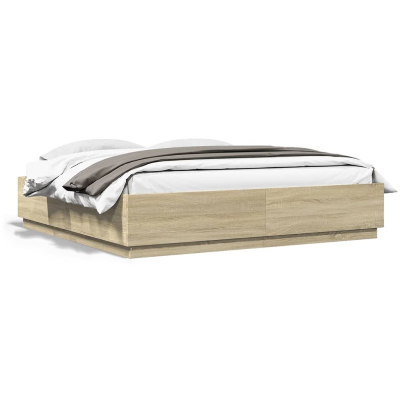 vidaXL Bettgestell mit LED Sonoma-Eiche 200x200 cm Holzwerkstoff vidaXL Bettgestell mit LED Sonoma-Eiche 200x200 cm Holzwerkstoff