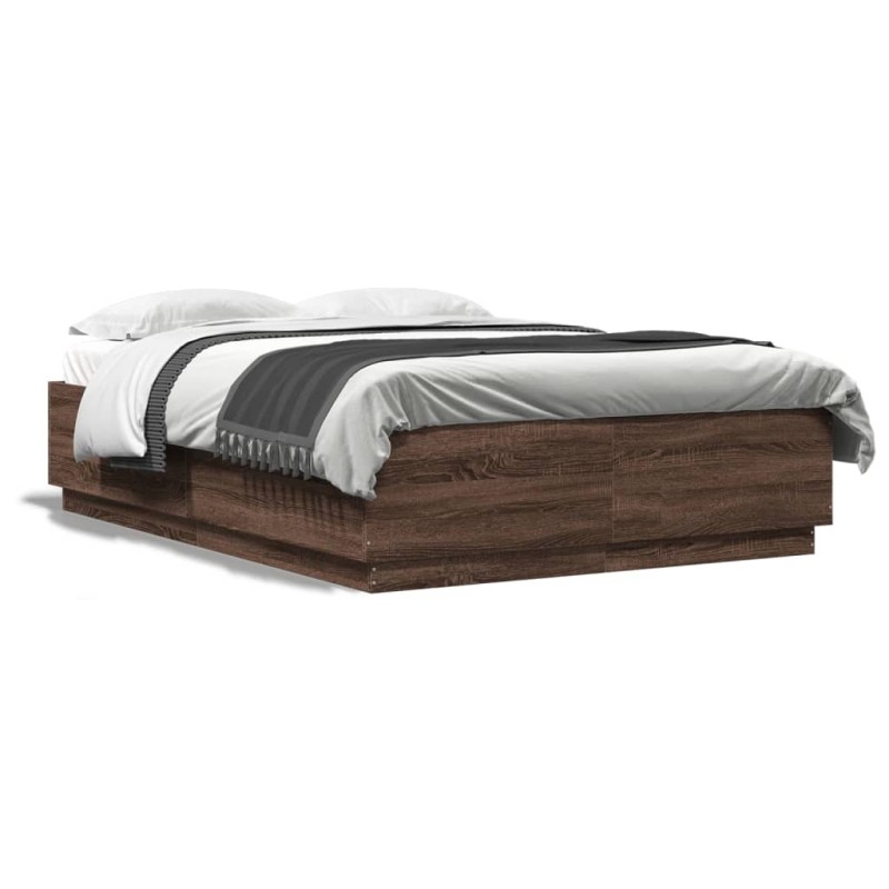 vidaXL Bettgestell mit LED Braun Eichen-Optik 160x200 cm Holzwerkstoff vidaXL Bettgestell mit LED Braun Eichen-Optik 160x200 cm Holzwerkstoff