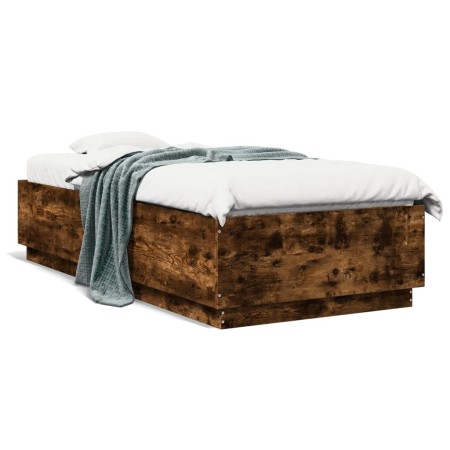vidaXL Bettgestell mit LED Räuchereiche 90x200 cm Holzwerkstoff
