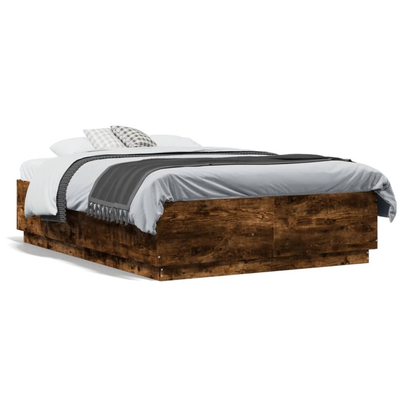 vidaXL Bettgestell mit LED Räuchereiche 140x190 cm Holzwerkstoff vidaXL Bettgestell mit LED Räuchereiche 140x190 cm Holzwerkstoff