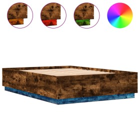 vidaXL Bettgestell mit LED Räuchereiche 140x200 cm Holzwerkstoff