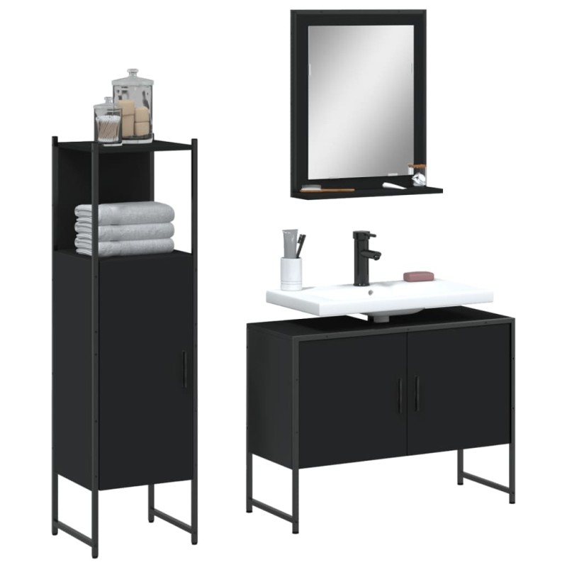 vidaXL 3-tlg. Badmöbel-Set Schwarz Holzwerkstoff vidaXL 3-tlg. Badmöbel-Set Schwarz Holzwerkstoff