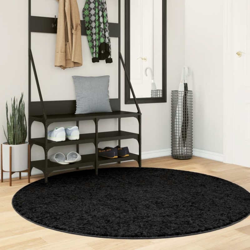 vidaXL Teppich OVIEDO Kurzflor Schwarz Ø 160 cm vidaXL Teppich OVIEDO Kurzflor Schwarz Ø 160 cm