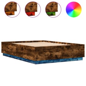 vidaXL Bettgestell mit LED Räuchereiche 120x200cm Holzwerkstoff