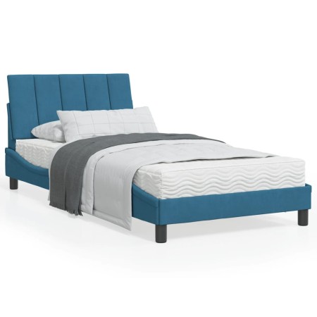 vidaXL Bettgestell mit LED-Leuchten Blau 100x200 cm Samt