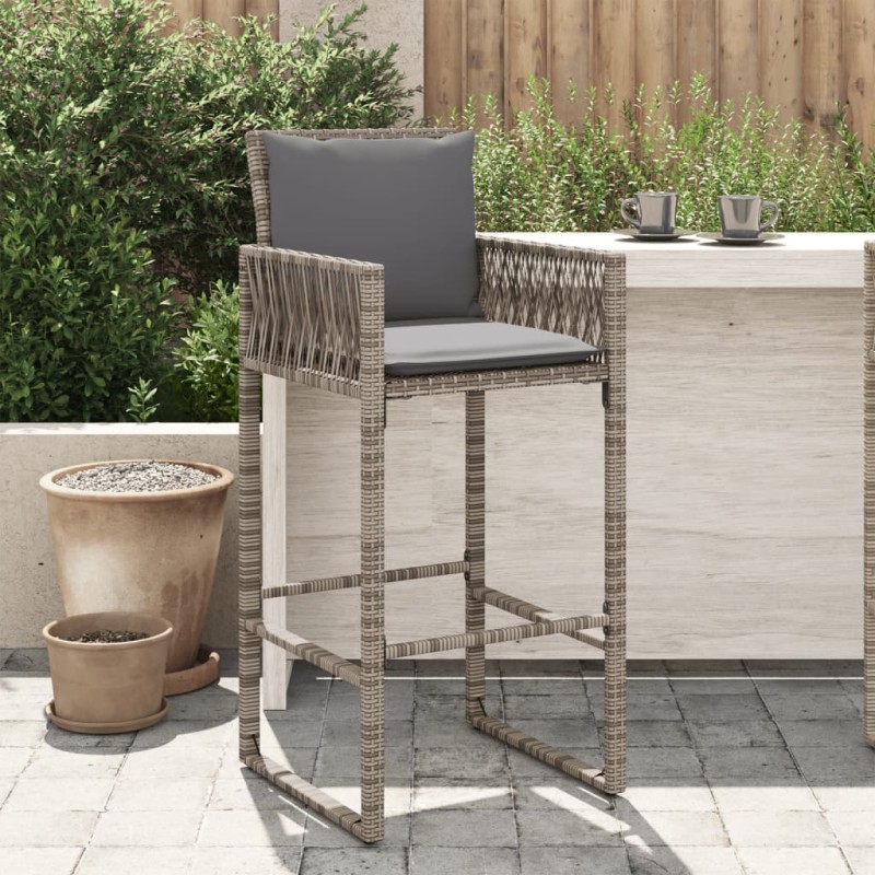 vidaXL Garten-Barhocker mit Kissen 2 Stk. Grau Poly Rattan vidaXL Garten-Barhocker mit Kissen 2 Stk. Grau Poly Rattan