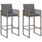 vidaXL Garten-Barhocker mit Kissen 2 Stk. Grau Poly Rattan vidaXL Garten-Barhocker mit Kissen 2 Stk. Grau Poly Rattan
