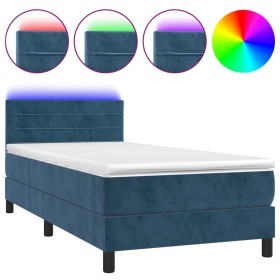 vidaXL Boxspringbett mit Matratze & LED Dunkelblau 80x200 cm Samt