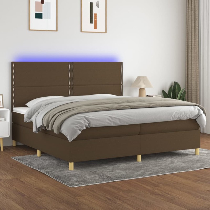 vidaXL Boxspringbett mit Matratze & LED Dunkelbraun 200x200 cm Stoff vidaXL Boxspringbett mit Matratze & LED Dunkelbraun 200x200 cm Stoff