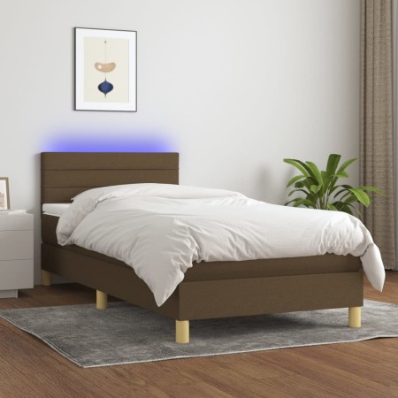 vidaXL Boxspringbett mit Matratze & LED Dunkelbraun 80x200 cm Stoff