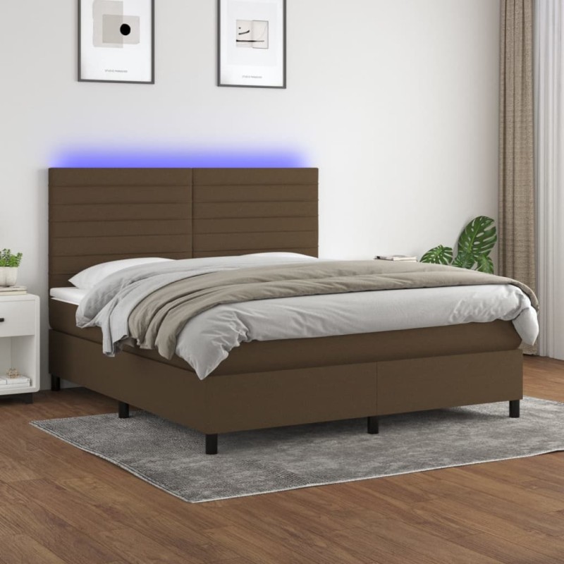 vidaXL Boxspringbett mit Matratze & LED Dunkelbraun 180x200 cm Stoff vidaXL Boxspringbett mit Matratze & LED Dunkelbraun 180x200 cm Stoff