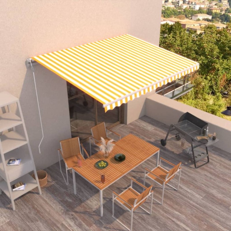 vidaXL Markise Automatisch Einziehbar 450x300 cm Gelb und Weiß vidaXL Markise Automatisch Einziehbar 450x300 cm Gelb und Weiß