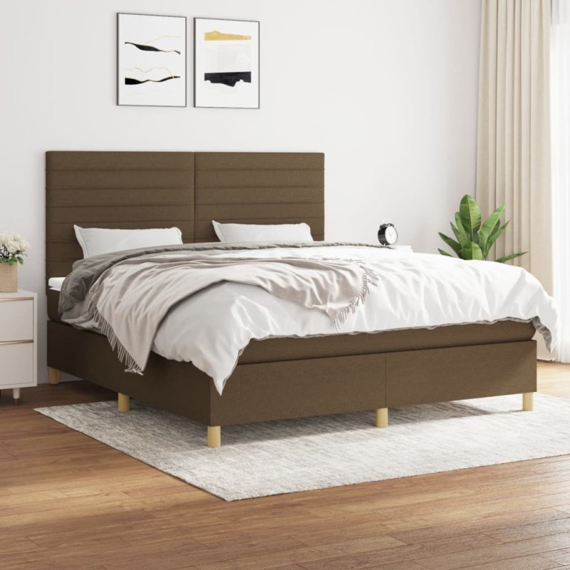 vidaXL Boxspringbett mit Matratze Dunkelbraun 180x200 cm Stoff vidaXL Boxspringbett mit Matratze Dunkelbraun 180x200 cm Stoff